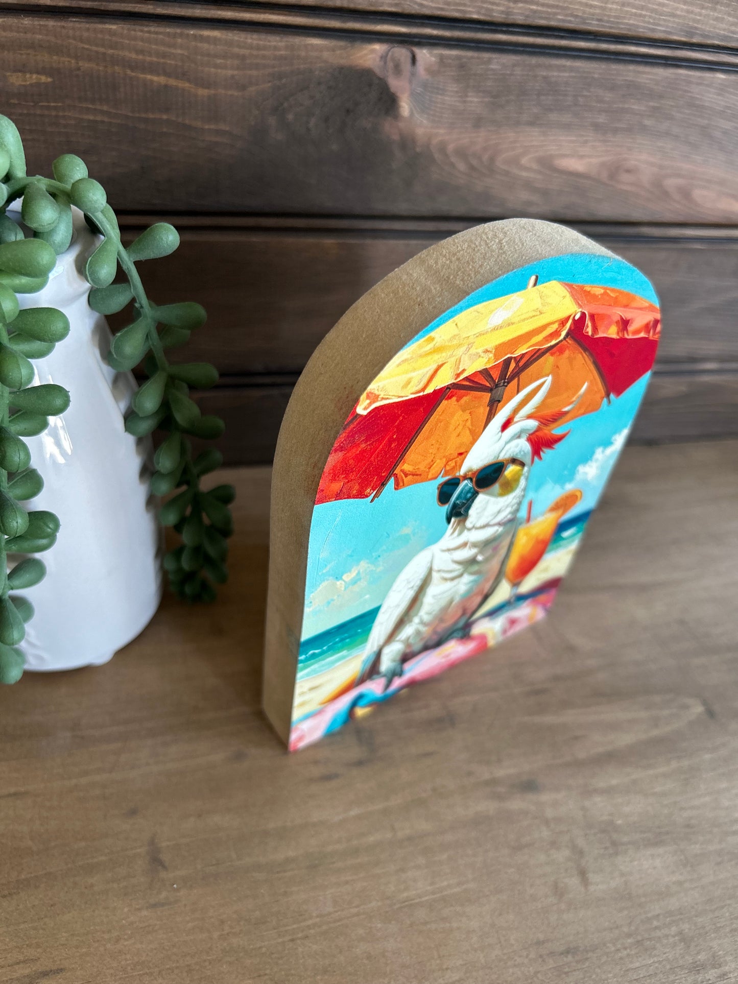 Cockatiel on the Beach Wood Arch- Coastal Decoration Decor