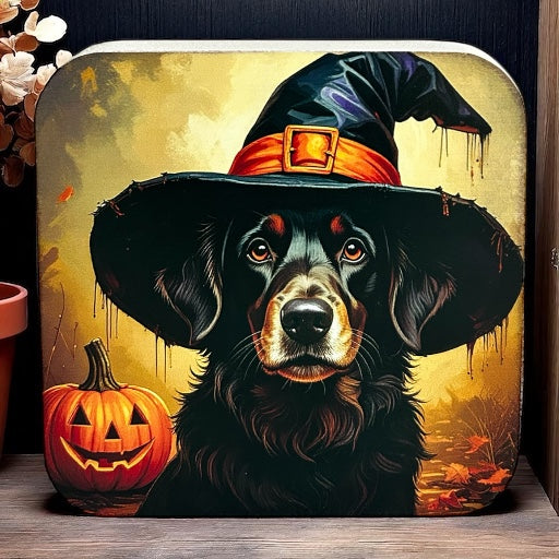 Dog Witch Black- Halloween 2025 Fall Decor Rustic Wood Sign