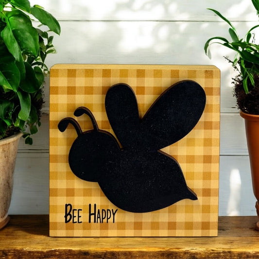 BEE Happy- Rustic Wood Funny Bee Themed Country Sign