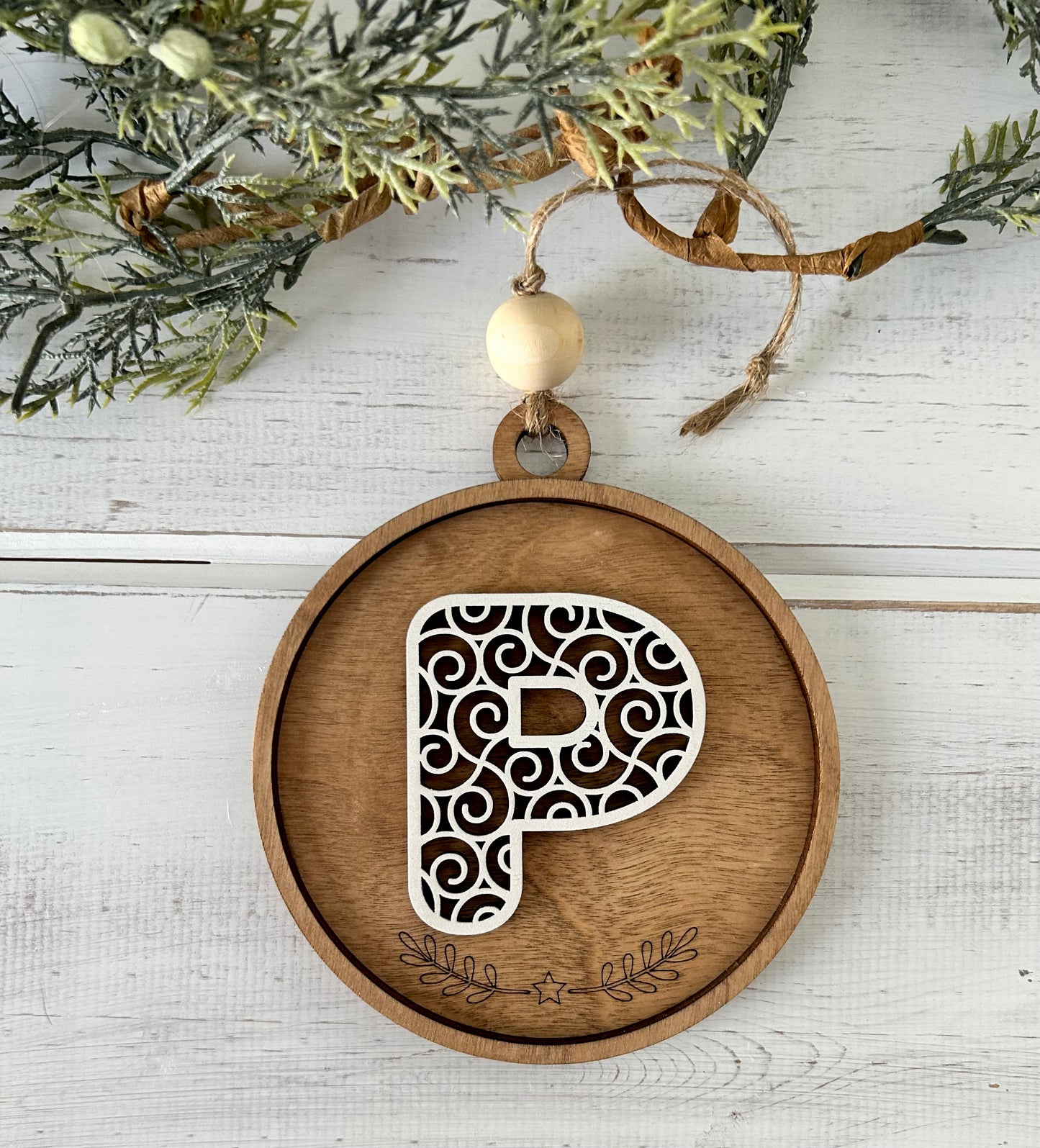 wood "P" ornament
