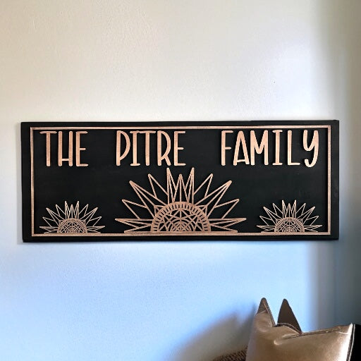 Customized Family Name Wood Sign - Sunbursts