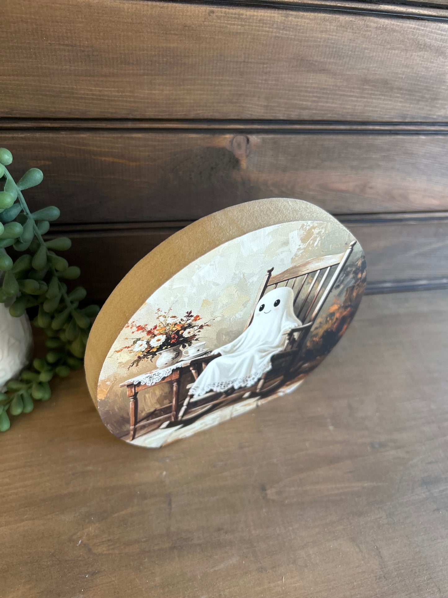 Grandma Ghost - Halloween/Fall Decor Circle Wood Sign