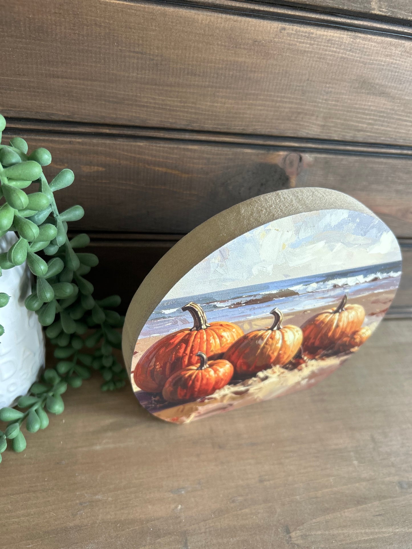 Fall Pumpkins on the Beach - Autumn Decor Circle Wood Sign (Copy)