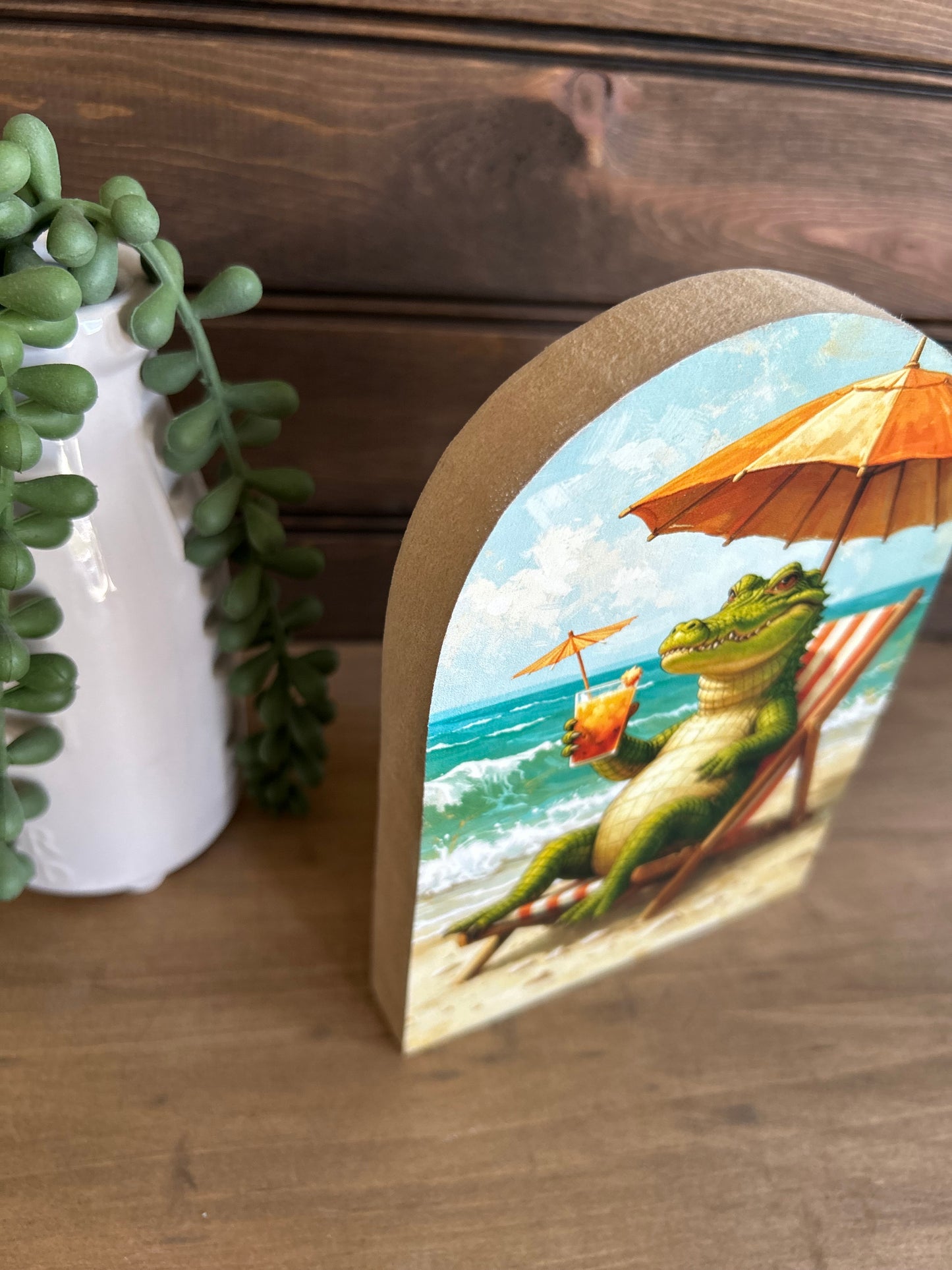 Alligator on the Beach Wood Arch- Coastal Decoration Decor