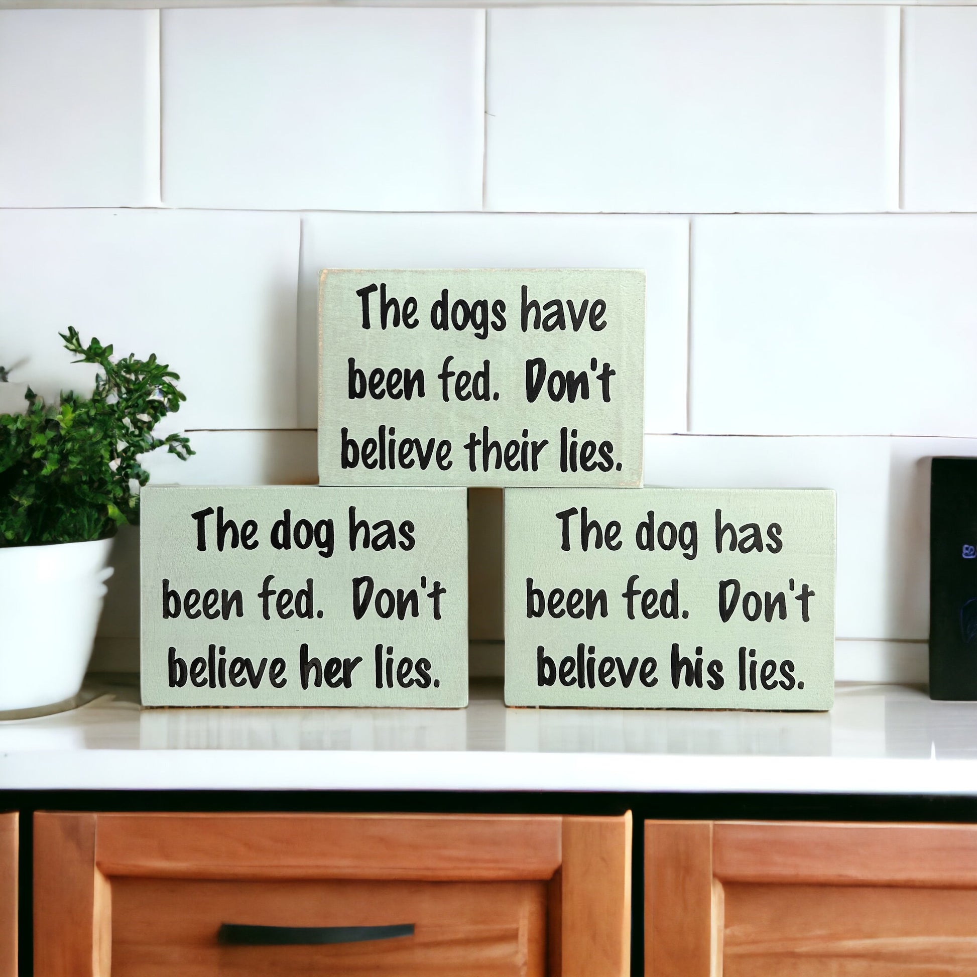"dogs have been fed" funny wood signs