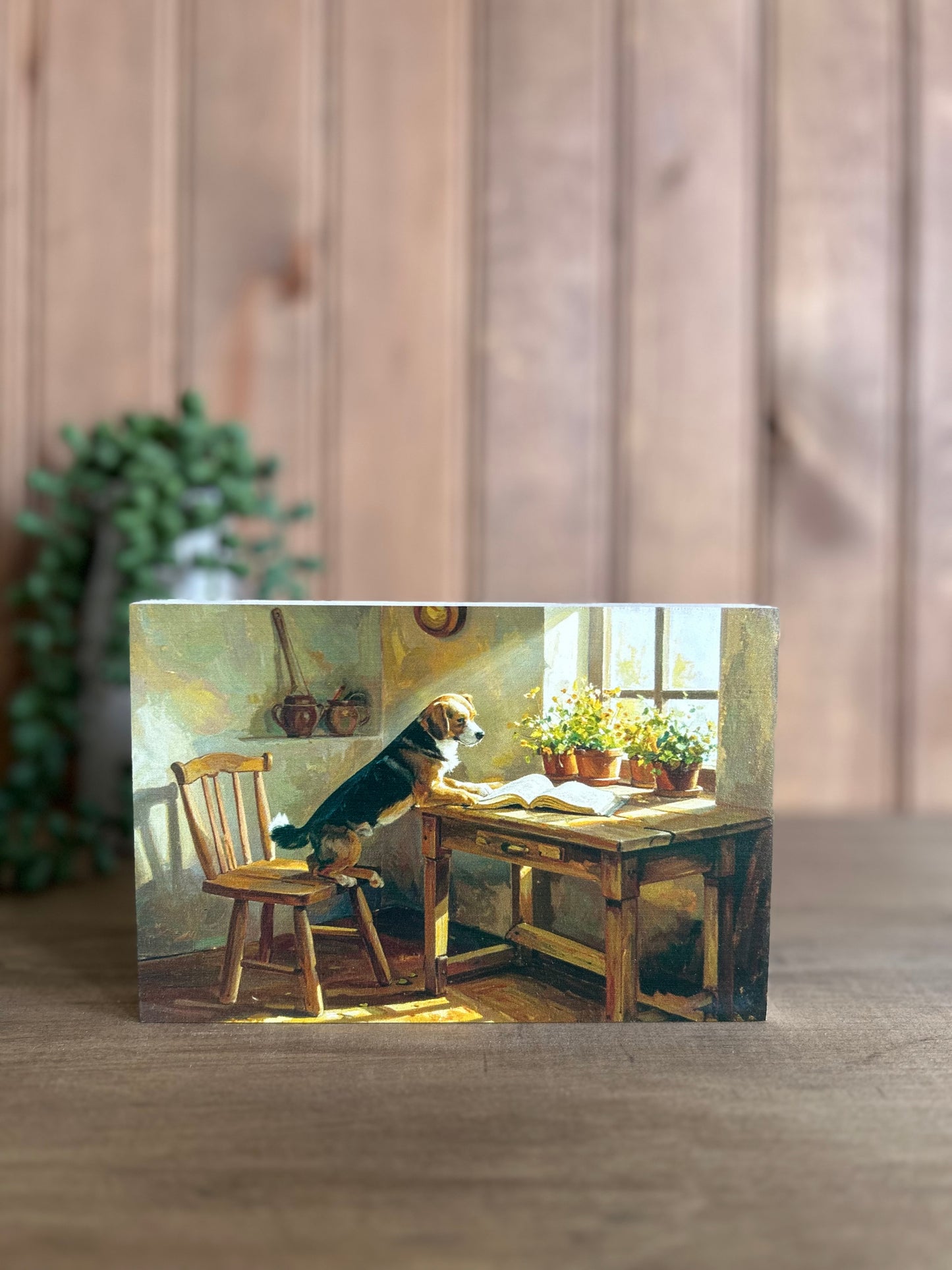 Dog Reading Book - Rustic Animal Spring Decor Wood Sign