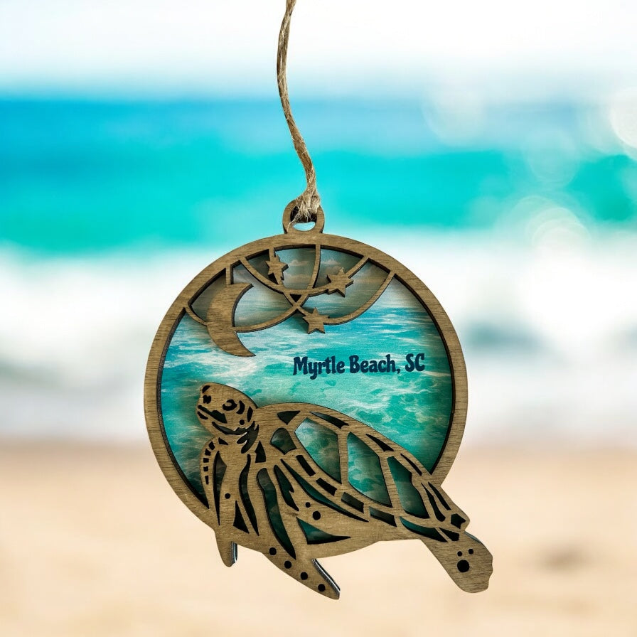 Layered Wood Turtle Customizable Ornament