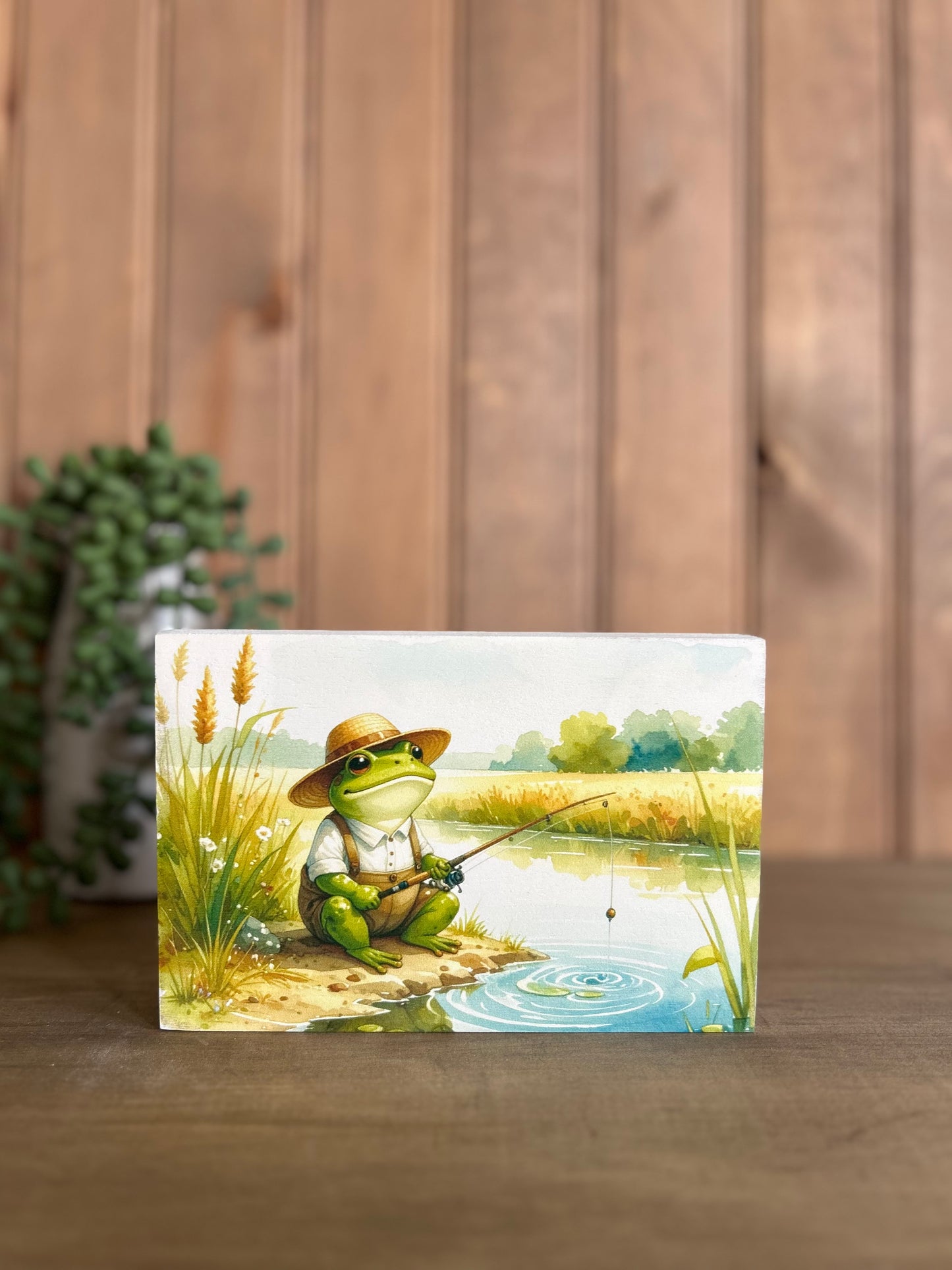 Frog Fishing - Rustic Animal Spring 2026 Decor Wood Sign