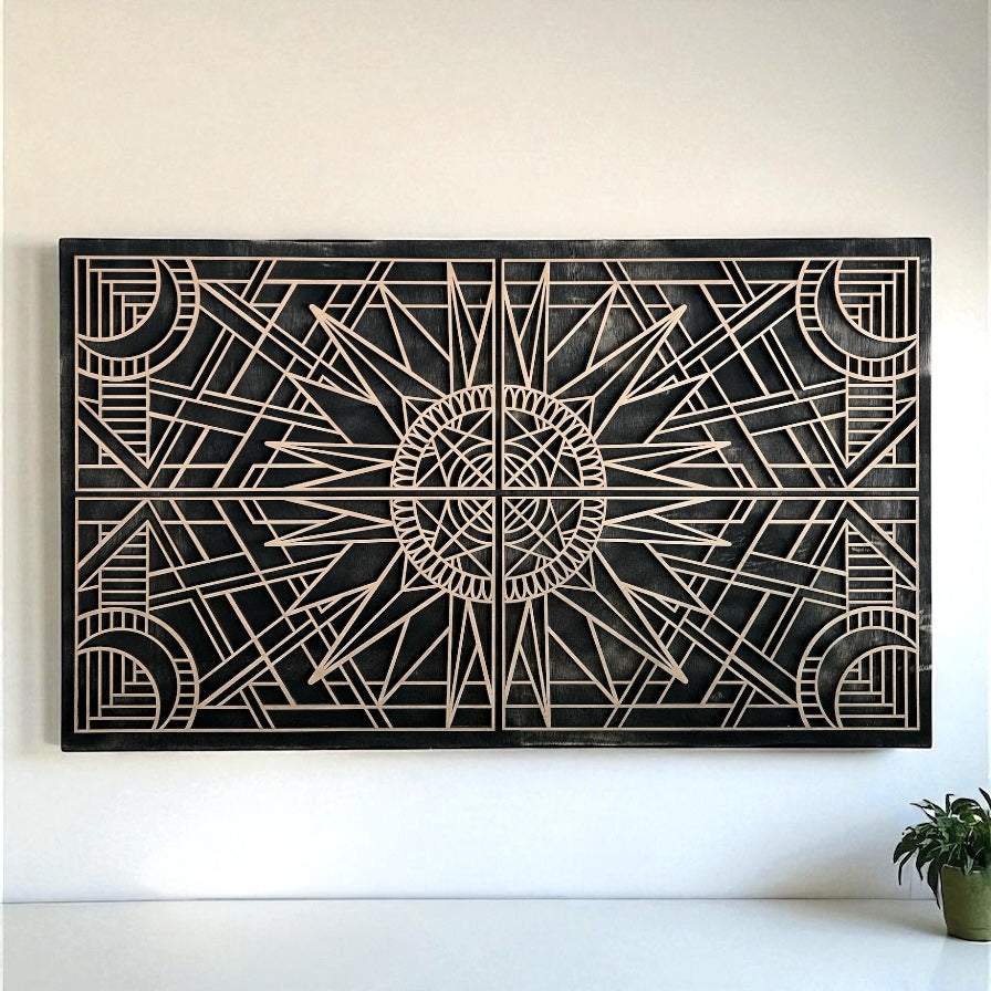 Sunburst & Moon Boho Layered Wood Sign