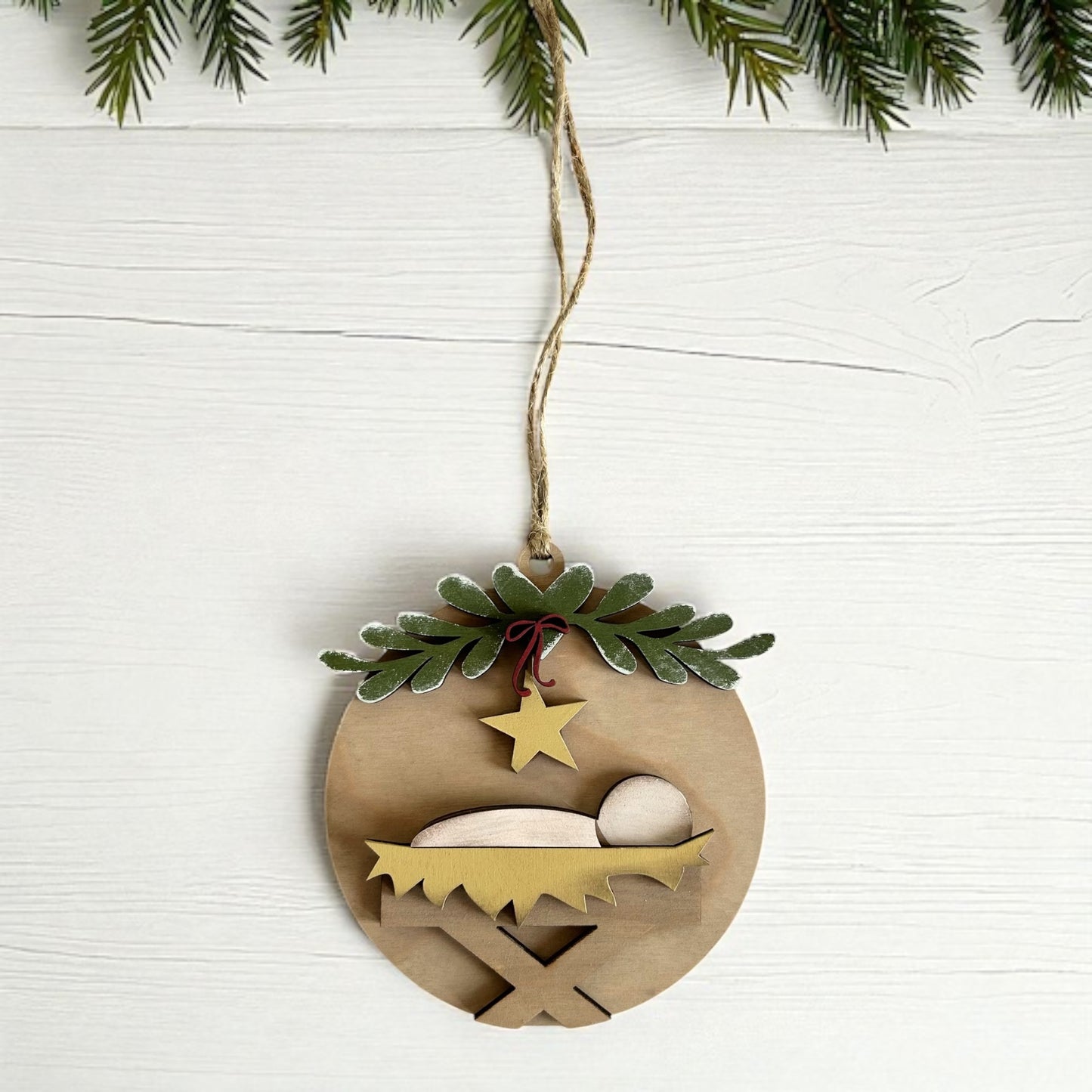 Baby Jesus in Manger - Layered Wood Christmas Ornament