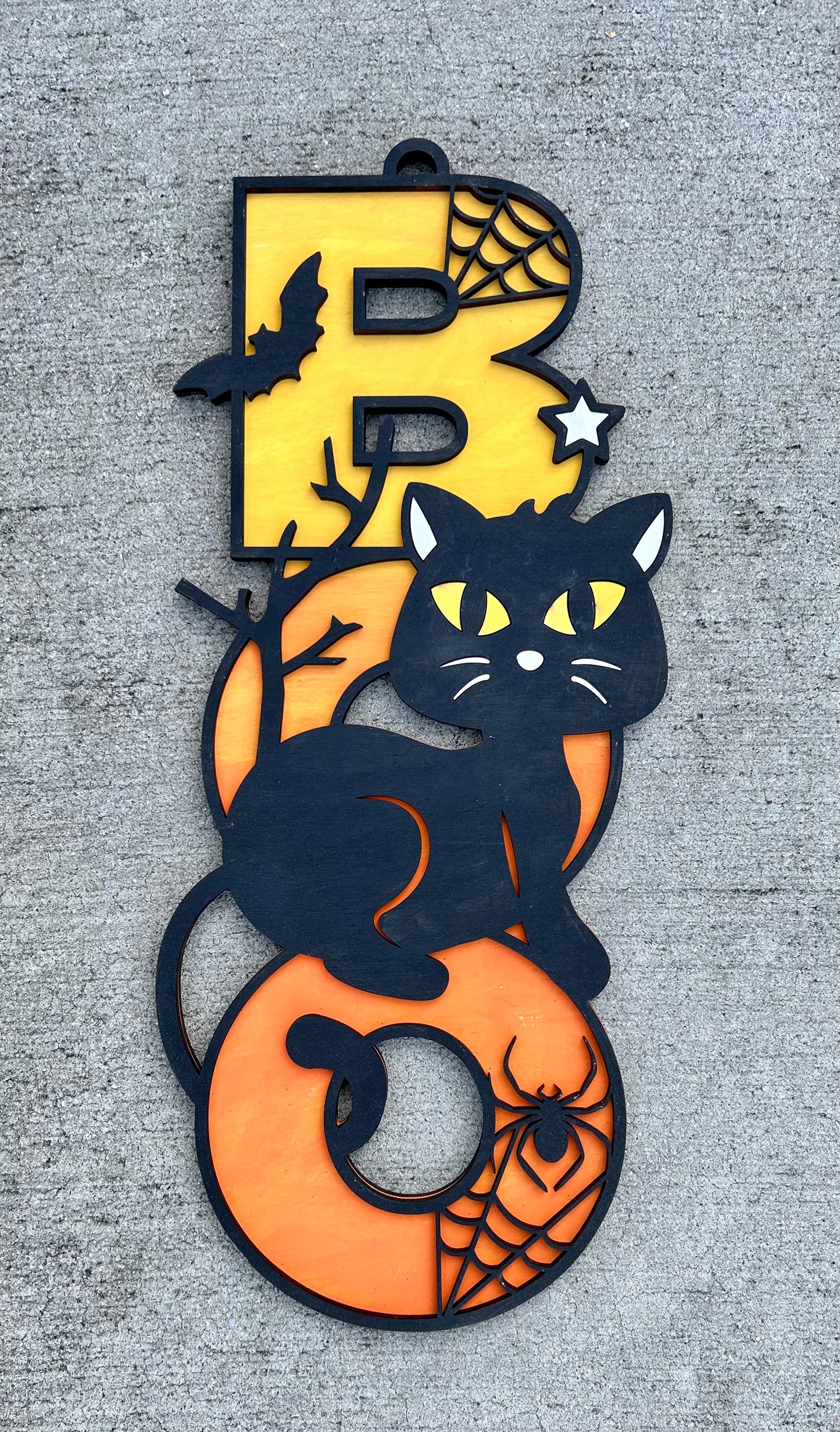 Boo Cat Halloween Wood Door Hanger