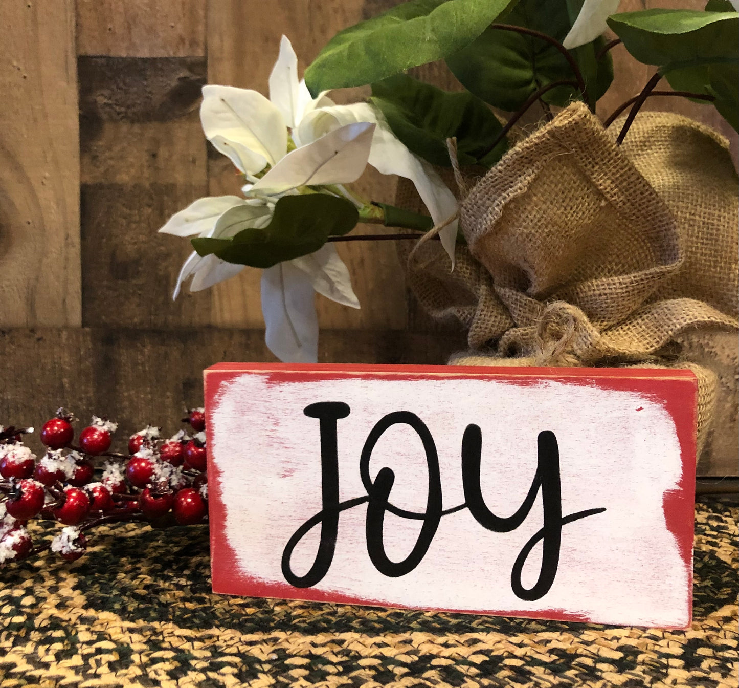 JOY - Rustic Wood Holiday Shelf Sign