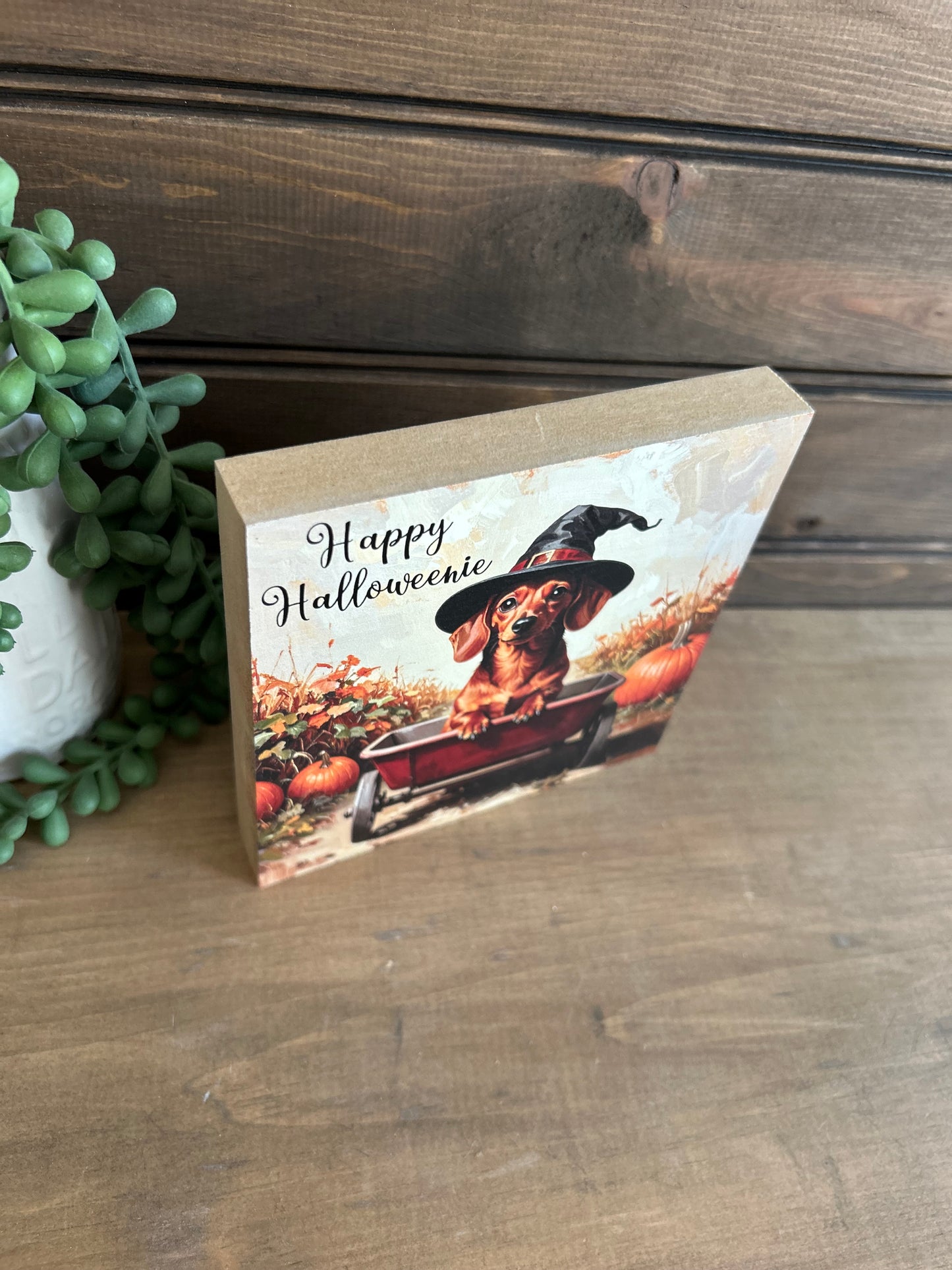 Happy Halloweenie Dachshund Wood Sign - Halloween Pet Decor