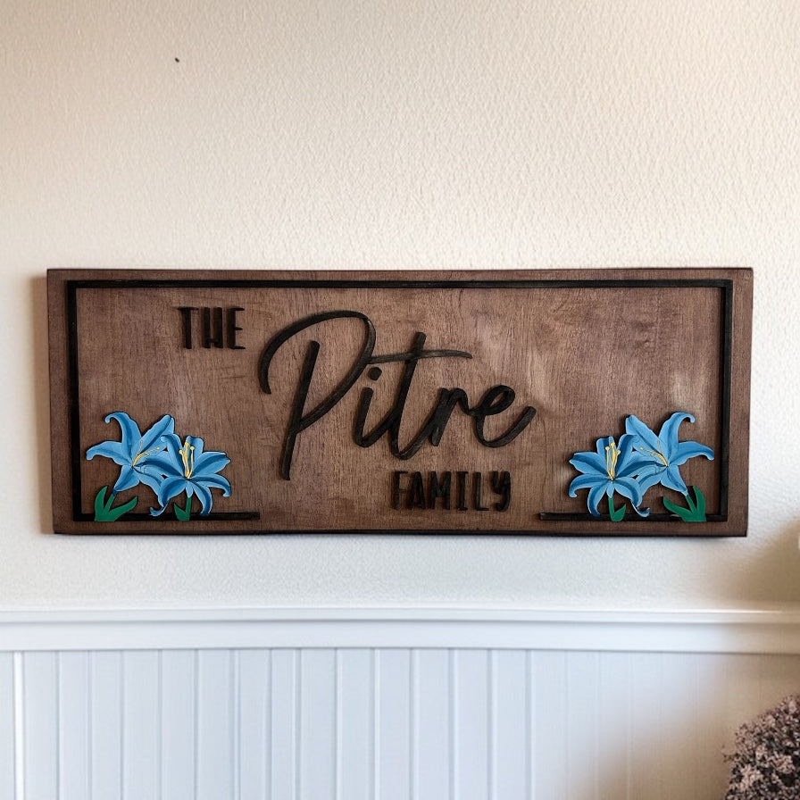Customized Family Name Wood Sign- Painted Florals