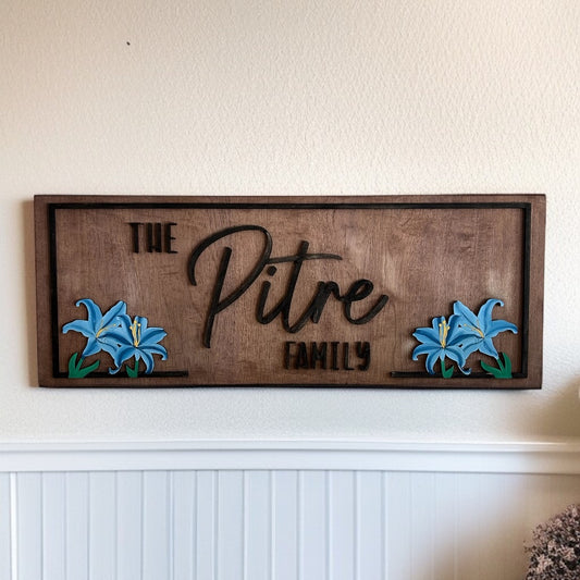Customized Family Name Wood Sign- Painted Florals
