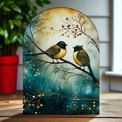 Winter Birds Holiday Wood Arch-Christmas 2025 Decor Sitter