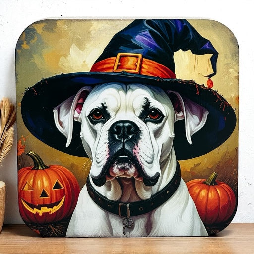 Dog Witch White- Halloween 2025 Fall Decor Rustic Wood Sign