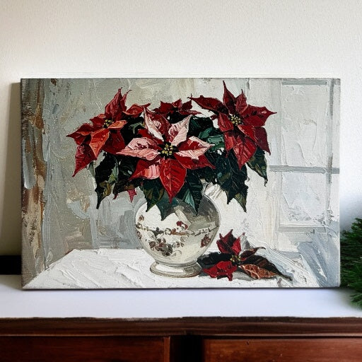 Poinsettias in a Vase- Wood Sign Painting Christmas Decor
