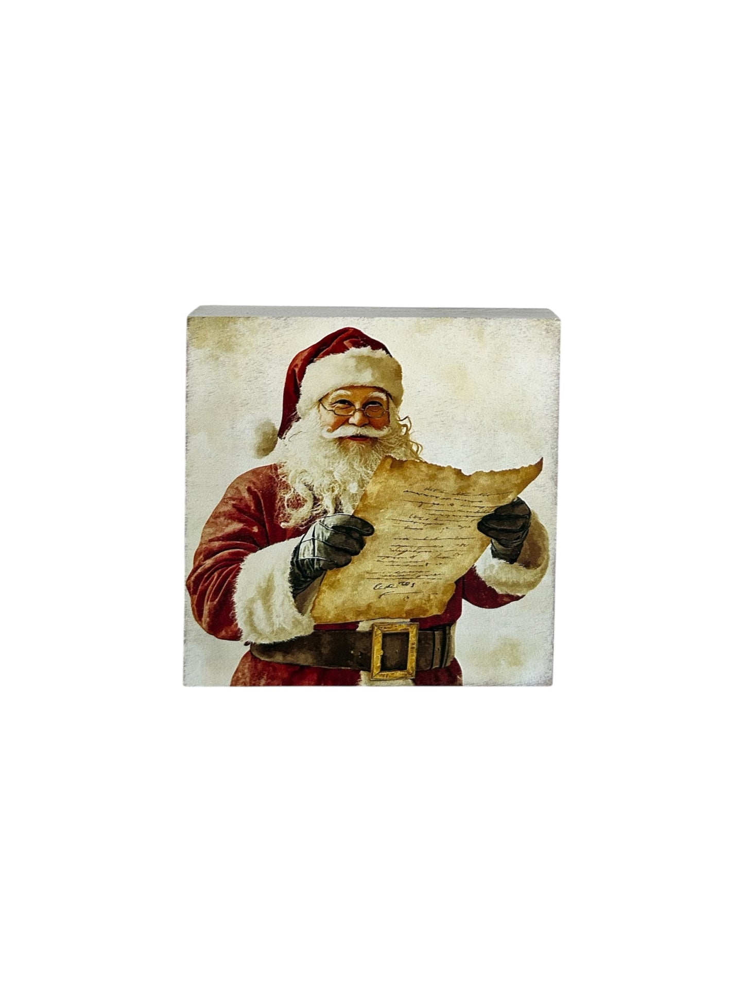 Santa Claus - Rustic Wood Block Sign Winter Snowman Decor