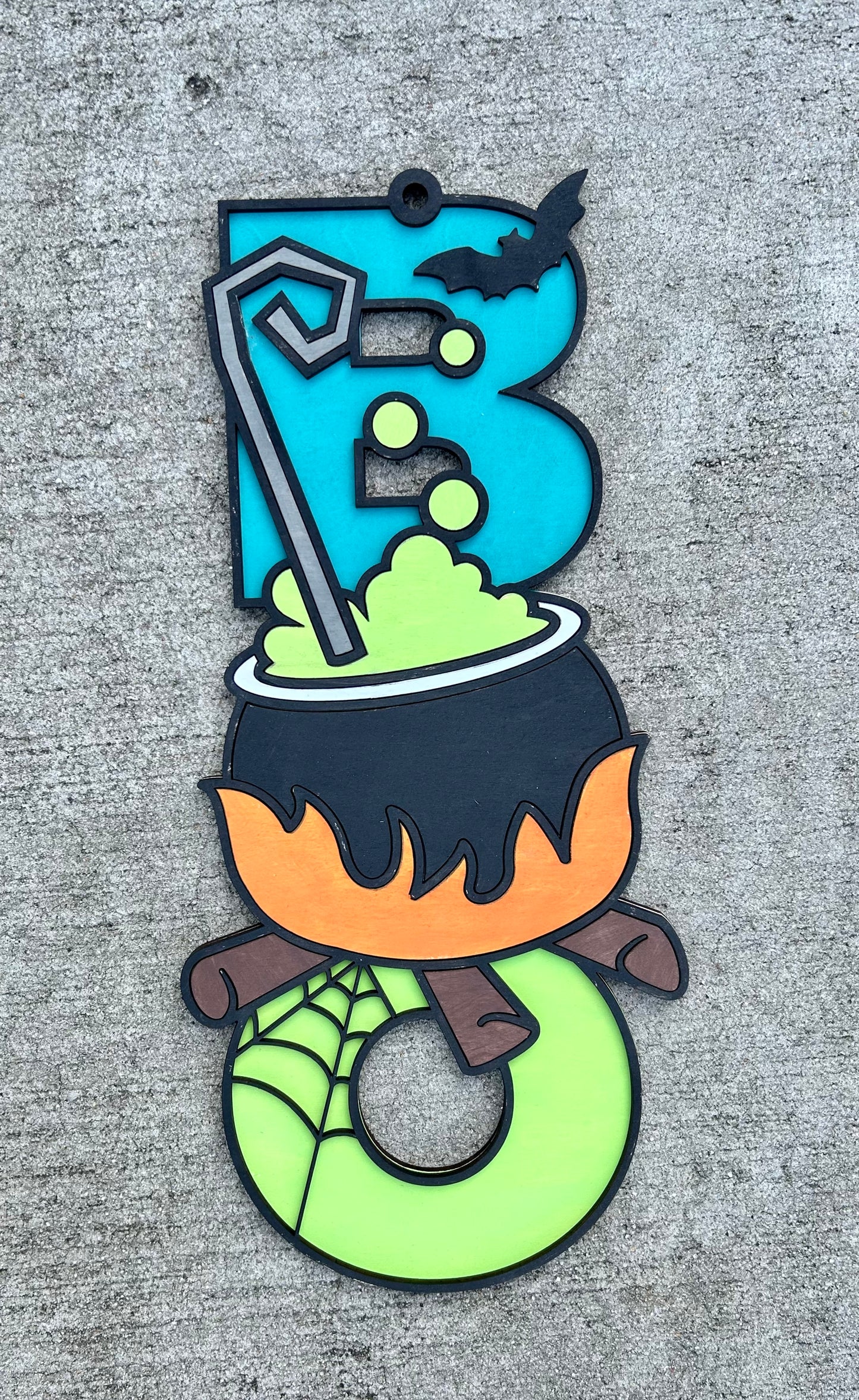 Boo Cauldron HalloweenWood Door Hanger