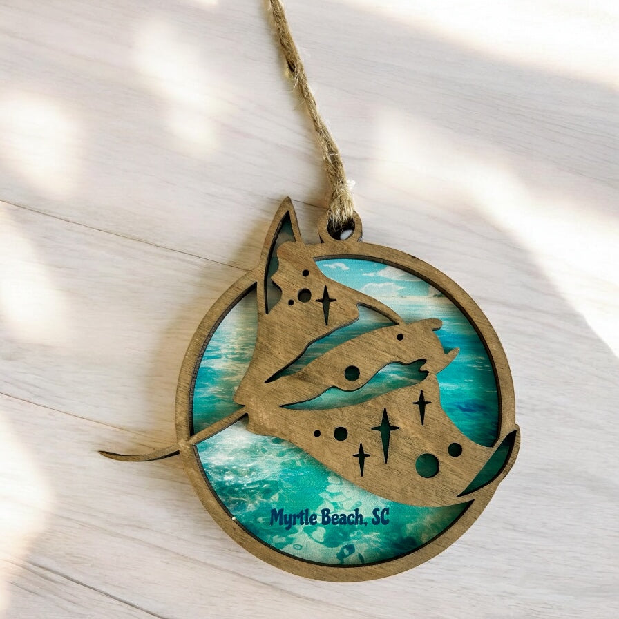 Layered Wood Manta Ray Customizable Ornament
