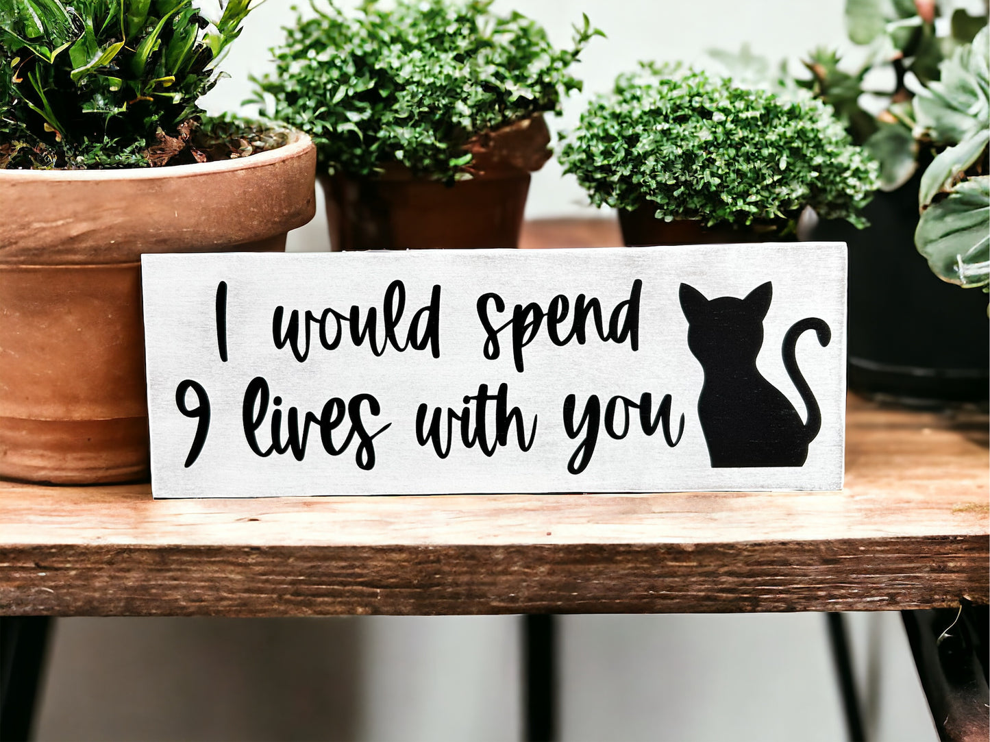 I Would Spend 9 Lives With You - Rustic Wood Cat Decor Sign