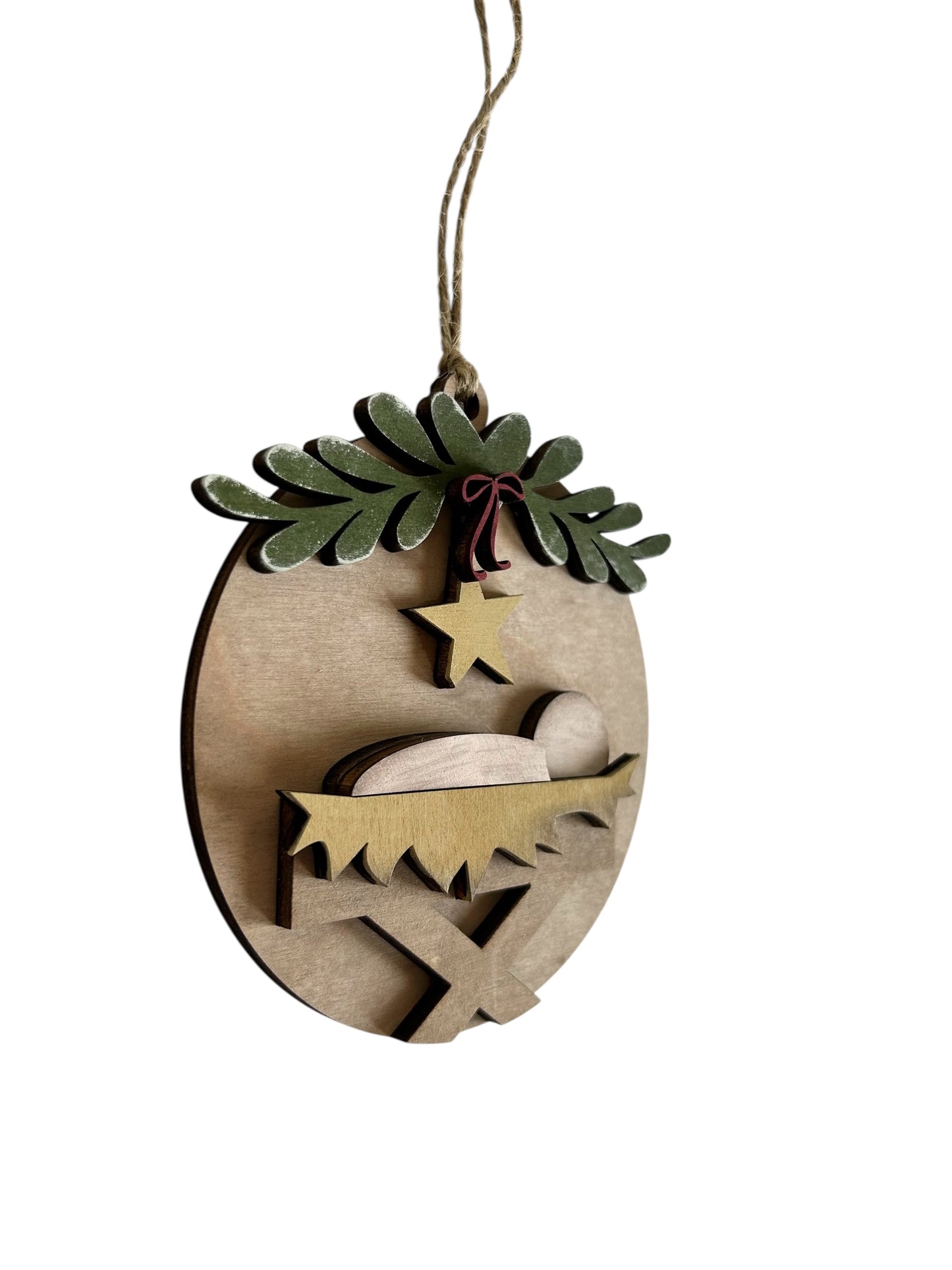 Baby Jesus in Manger - Layered Wood Christmas Ornament