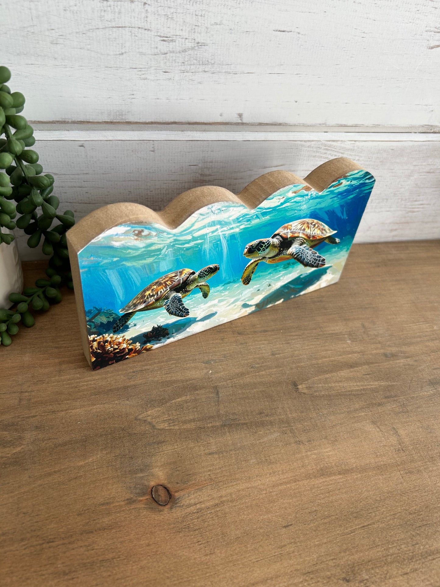 Sea Turtles- Rustic Beach Decor Scalloped Wood Sign