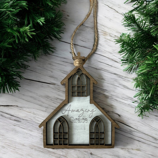 Amazing Grace Layered Wood Christmas Ornament