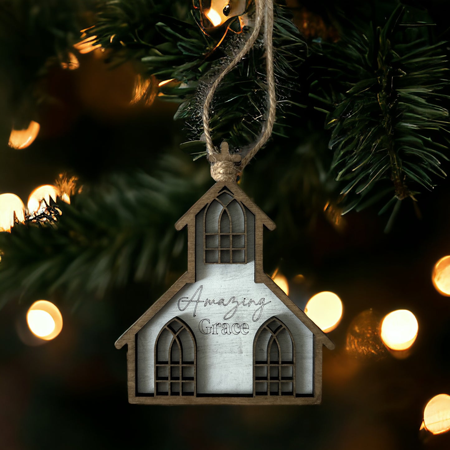 Amazing Grace Layered Wood Christmas Ornament