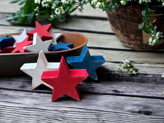 Primitive/Rustic Fourth of July Bowl Filler Wood Stars set of 3