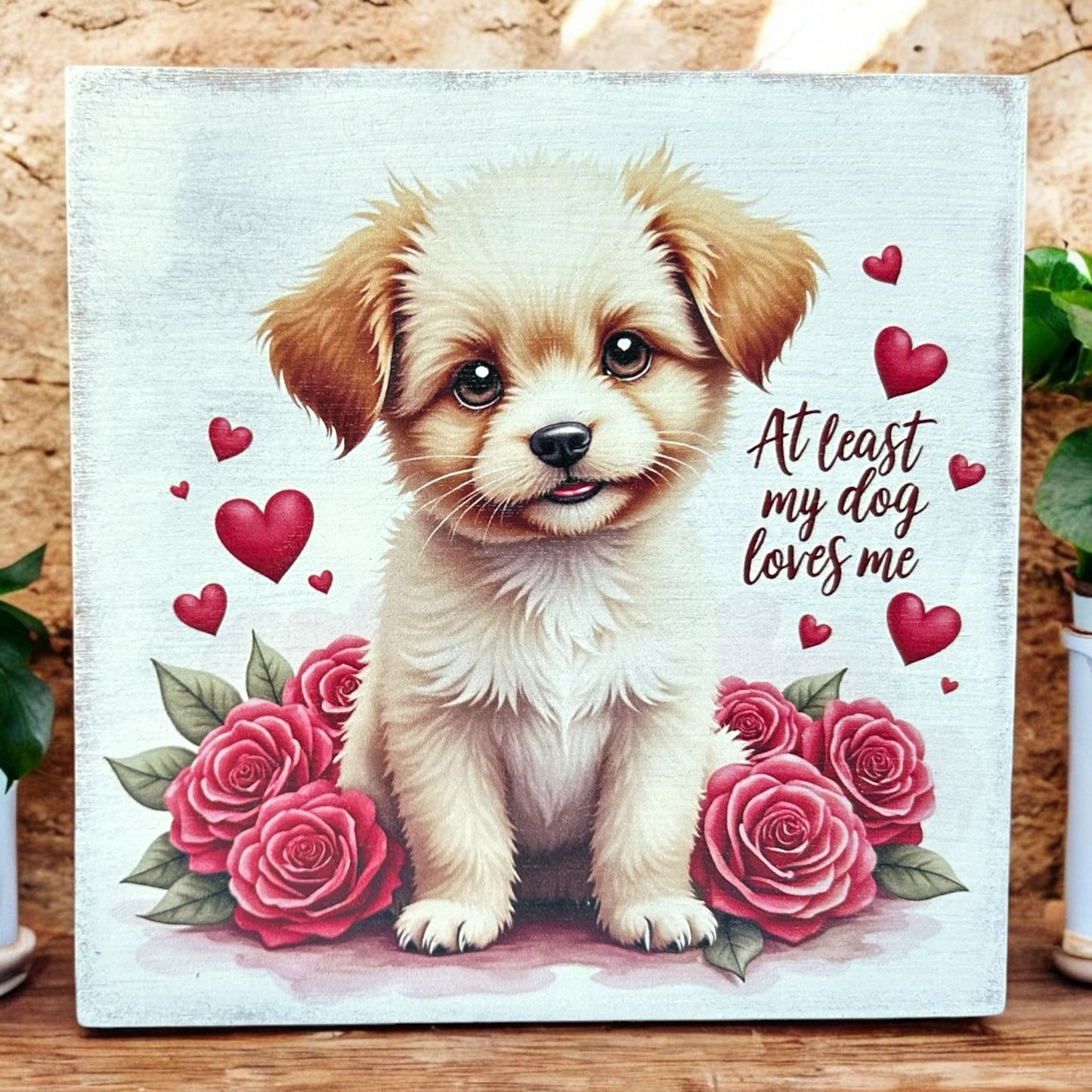 At Least My Dog Loves Me - Rustic Wood Valentine’s Day Sign