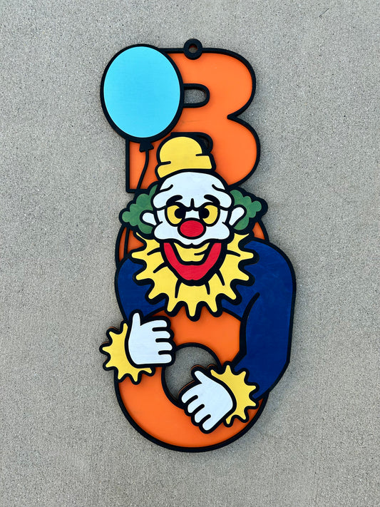 "Boo" wood clown sign
