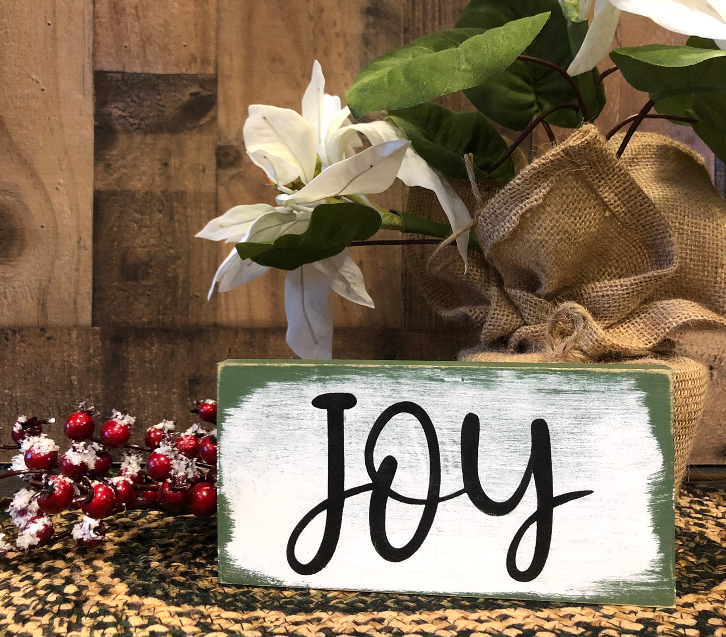 JOY - Rustic Wood Holiday Shelf Sign