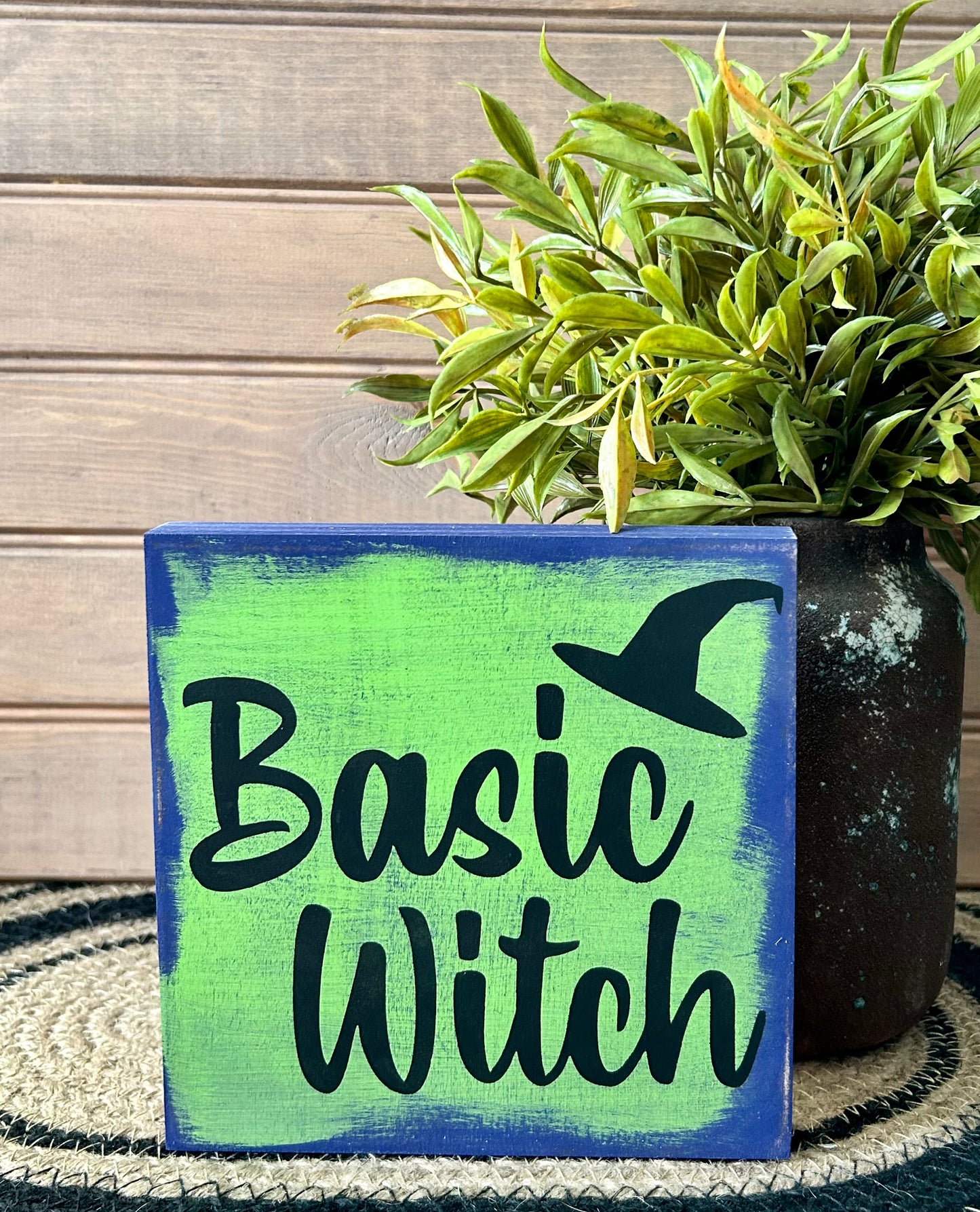 Basic Witch - Rustic Wood Halloween Shelf Sitter