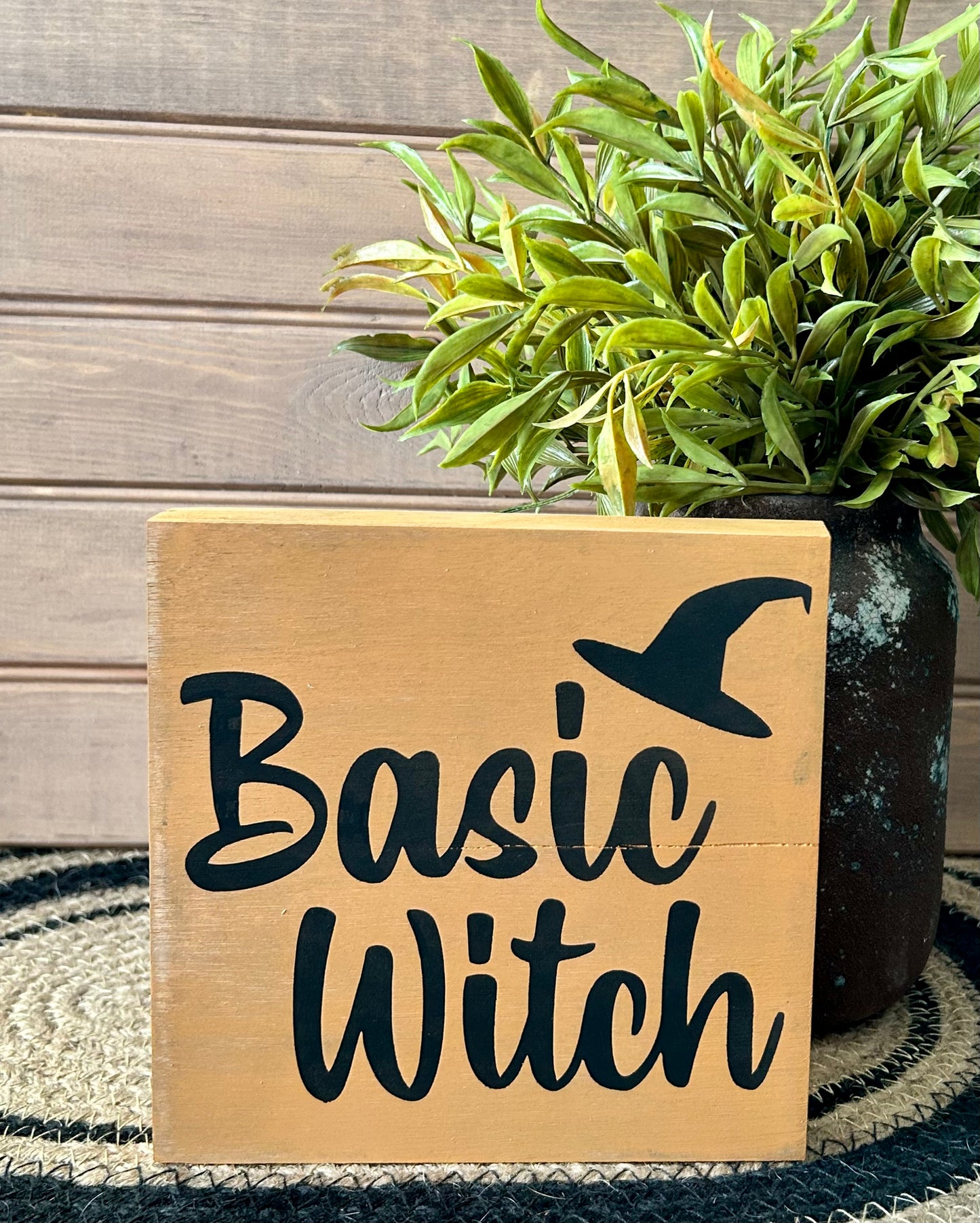 Basic Witch - Rustic Wood Halloween Shelf Sitter