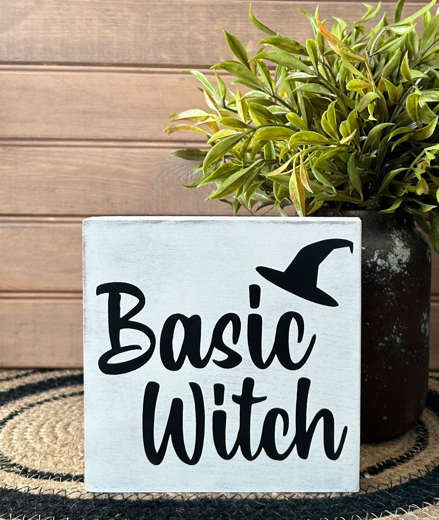 Basic Witch - Rustic Wood Halloween Shelf Sitter