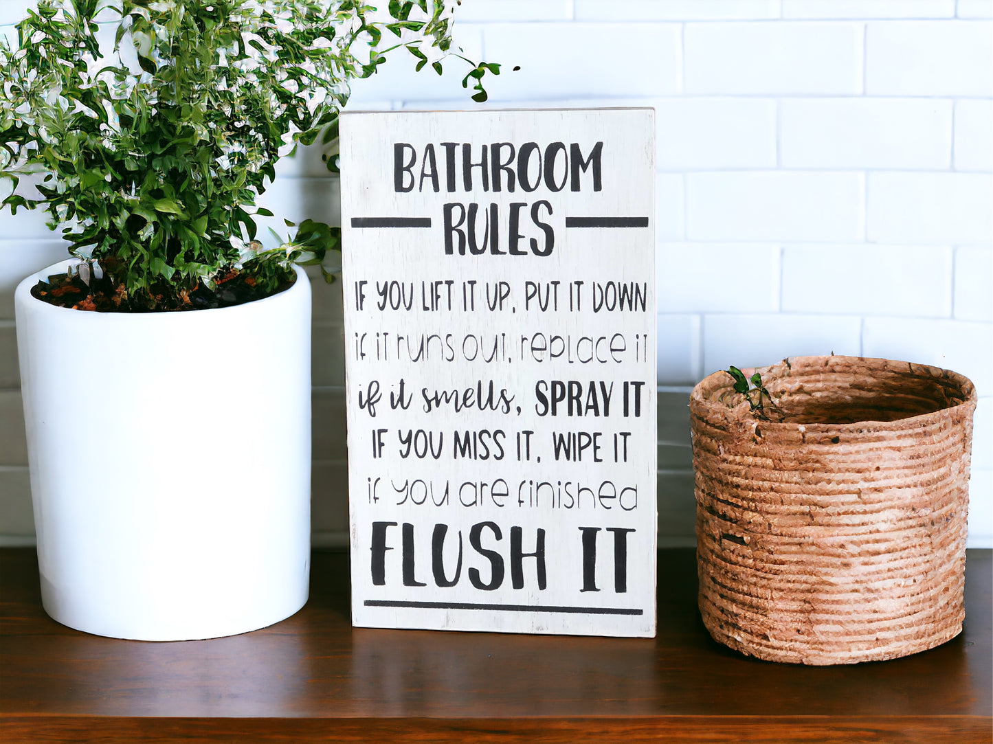 Bathroom Rules - Funny Rustic Wood Bathroom Sign