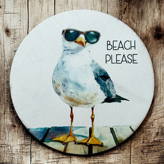 Beach Please - Funny Home Decor Wood Coastal Magnet