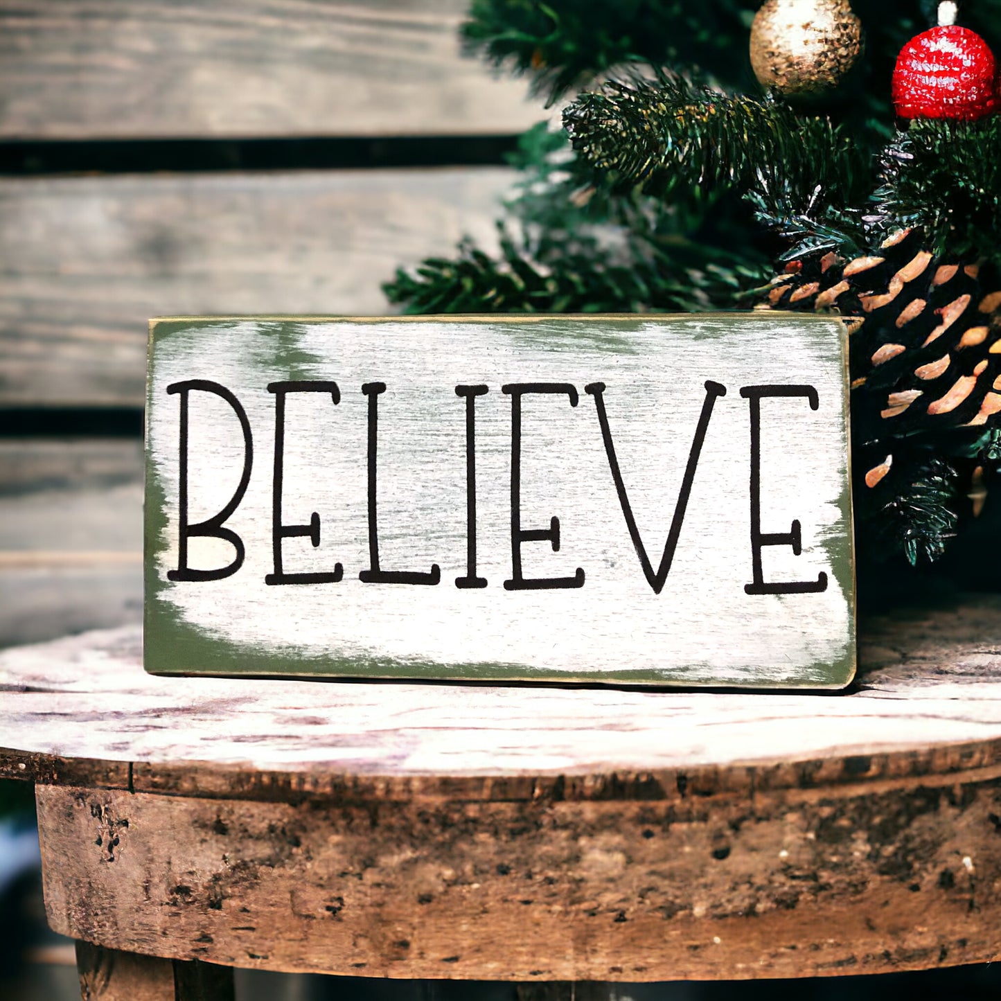Rustic/Primitive BELIEVE Holiday Shelf Sitter