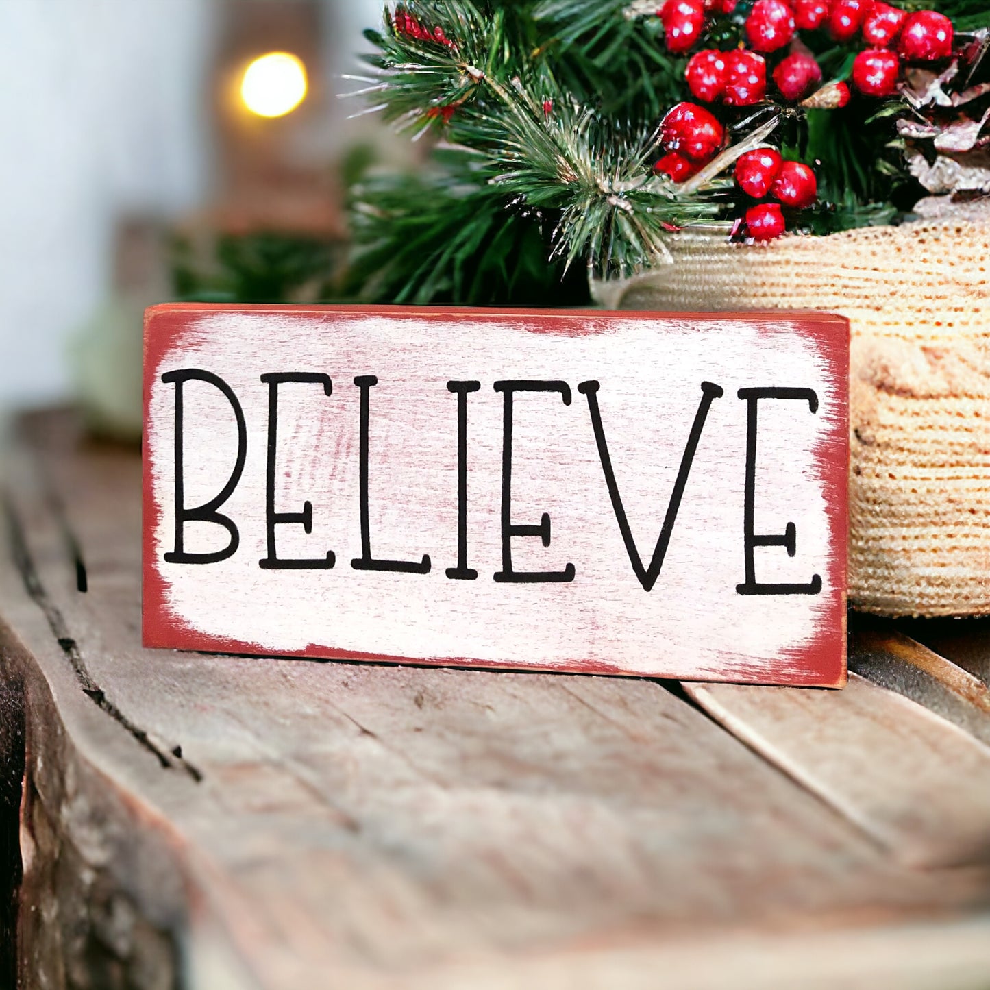 Rustic/Primitive BELIEVE Holiday Shelf Sitter