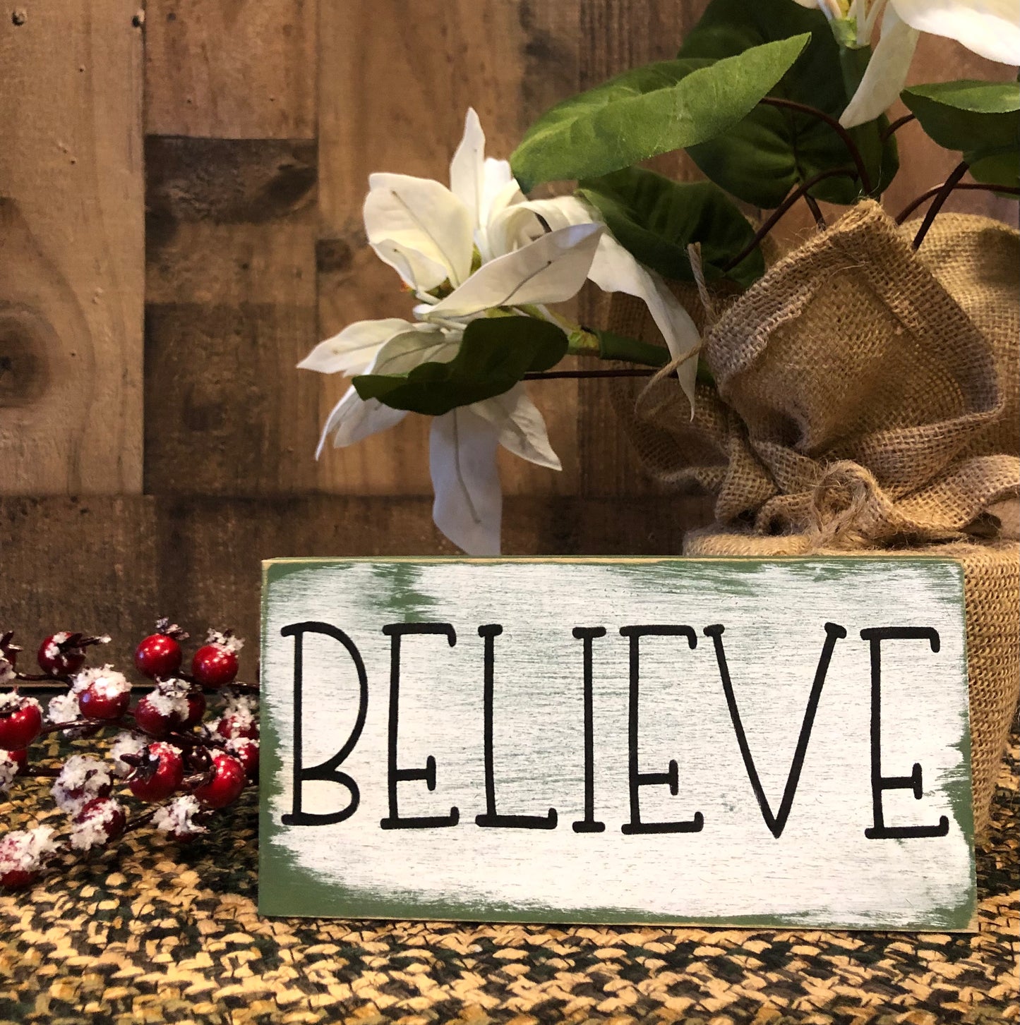 Rustic/Primitive BELIEVE Holiday Shelf Sitter