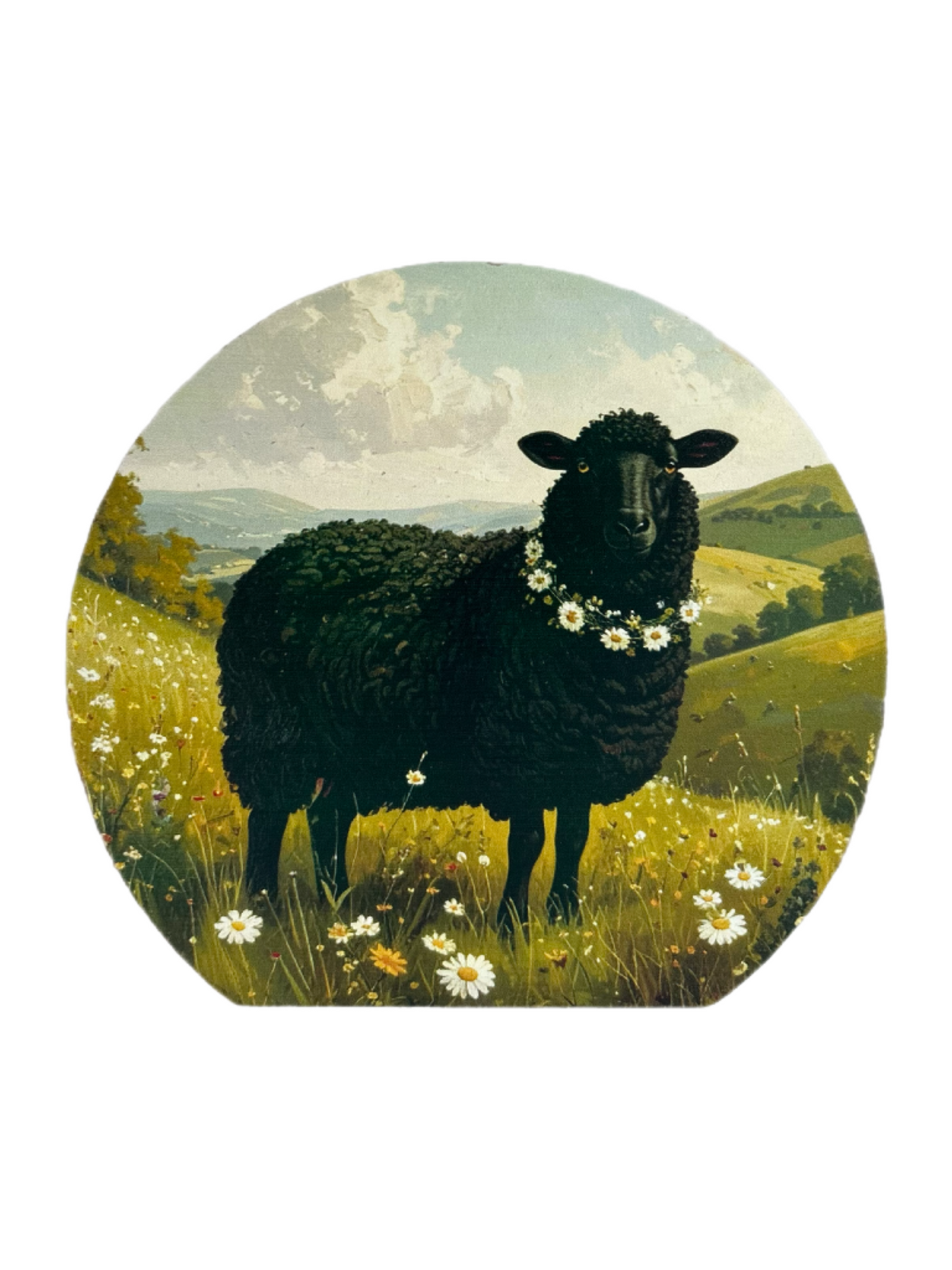 Black Sheep Wearing Flowers - Rustic Spring Decor Wood Sign