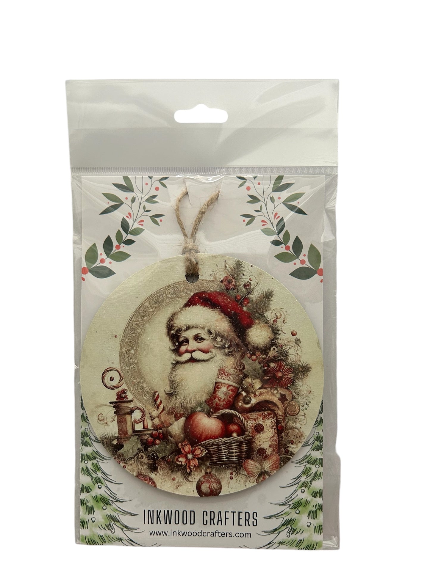 Vintage Santa Head Wood Christmas Ornament