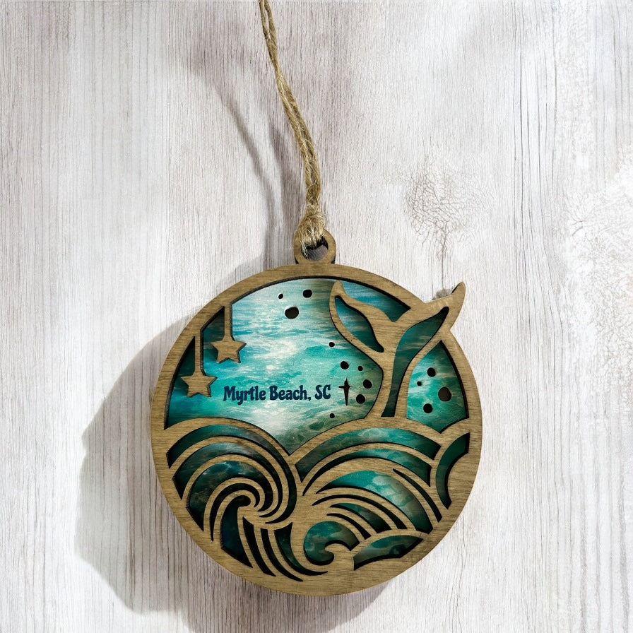 Layered Wood Whale’s Tail Customizable Ornament