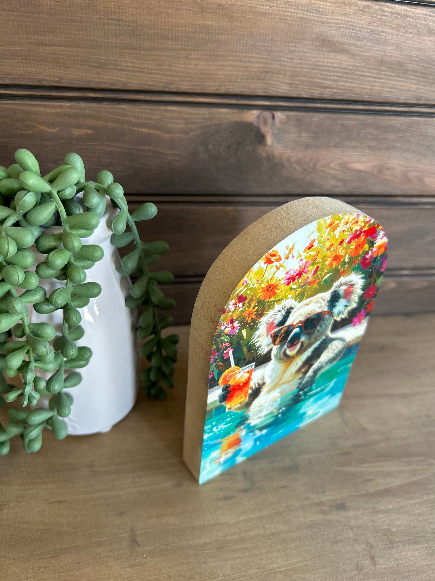 Koala Bear in Pool Wood Arch- Summer 2026 Decor