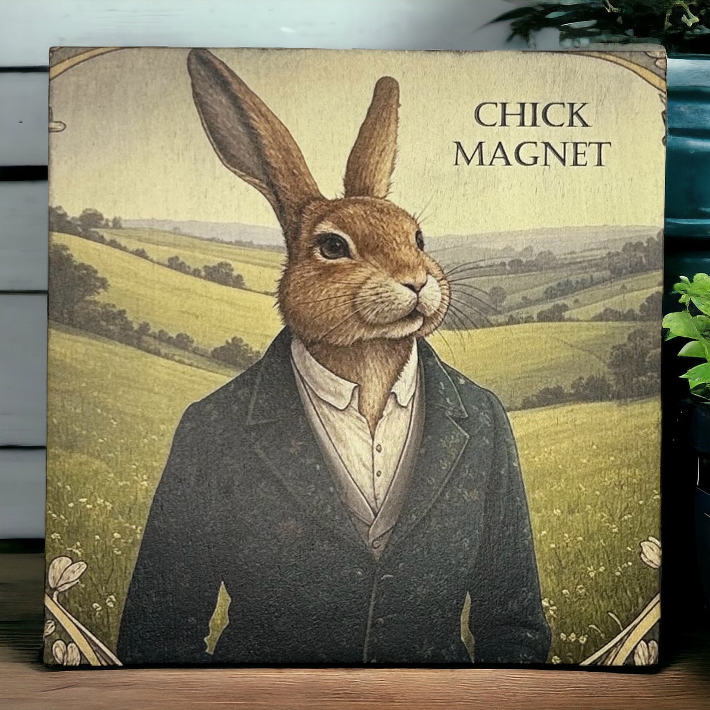Chick Magnet- Funny Vintage Bunny Spring Decor - Wood Sign