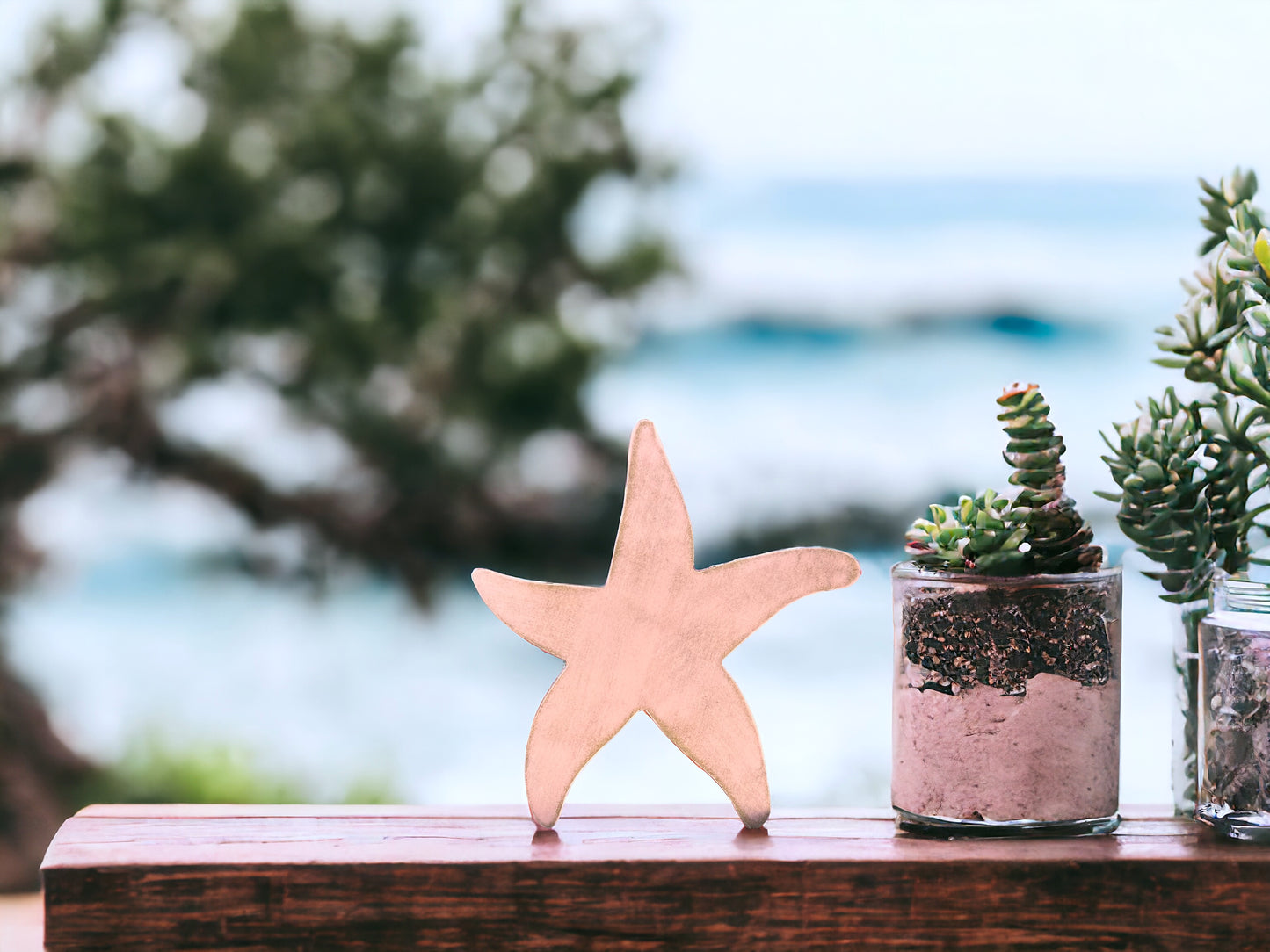 Rustic Wood Starfish - Beach Shelf Sitter