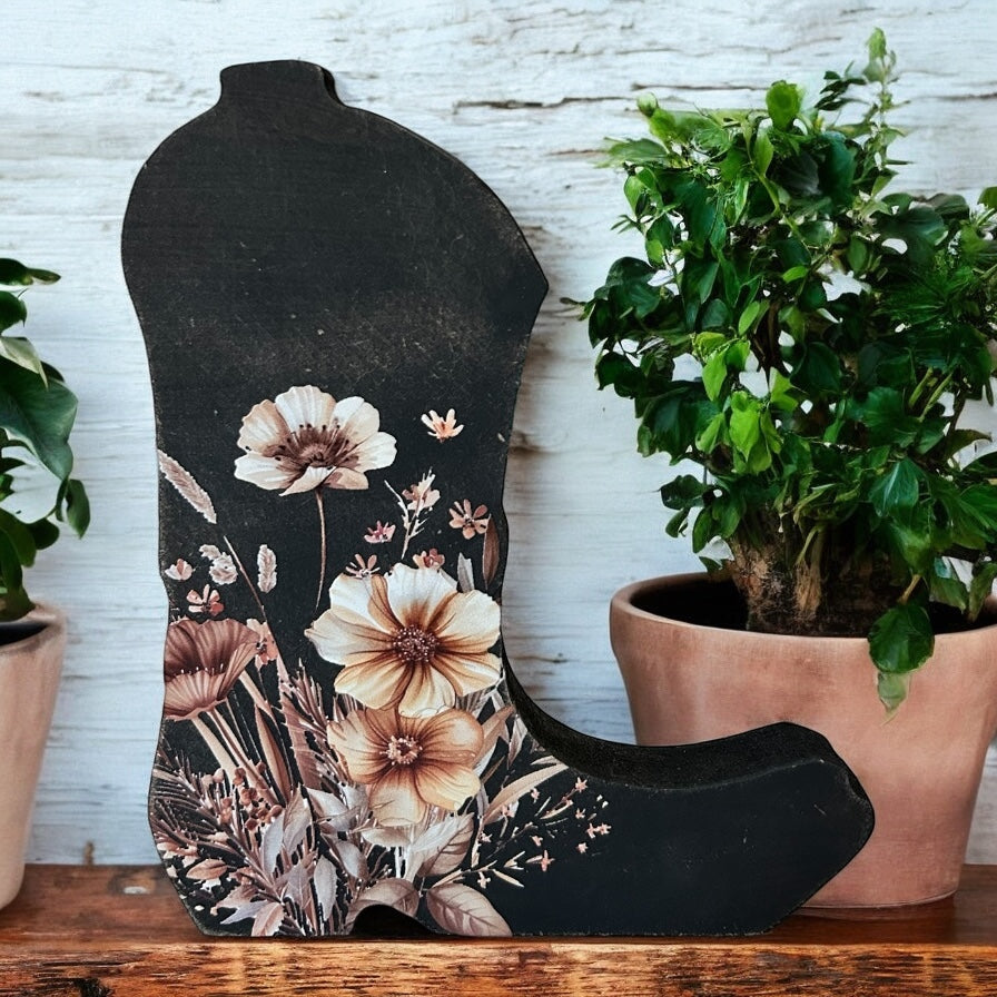 Country Western Wood Cowgirl Boot - Rustic Wood Boho Décor