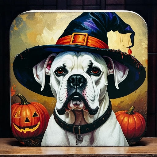 Dog Witch White- Halloween 2025 Fall Decor Rustic Wood Sign